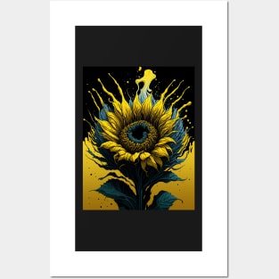 Splash Art of a Sunflower Posters and Art